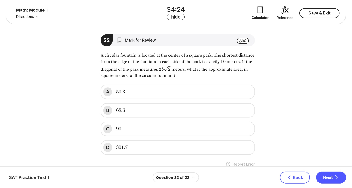 SAT Practice Interface